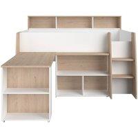 Vente-unique Combination Bed 90 X 200 Cm With Desk & Storage - White & Natural in Light Oak | Size: Single