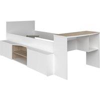 Vente-unique Combination Bed 90 X 190/200 Cm With Desk & Storage - White and in Light Oak | Size: Single