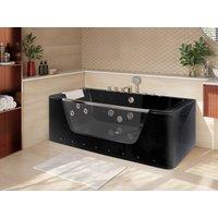 Vente-unique Glazed Back-To-Wall Whirlpool Bath With Leds - 170 X 85 X 58 Cm in Black