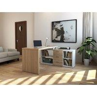 Vente-unique Corner Desk With Storage - White & Oak - ALDRIC III in Light Oak