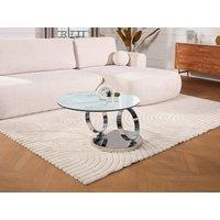 Vente-unique Coffee Table With Swivelling Trays - Ceramic & Tempered Glass - White in Clear