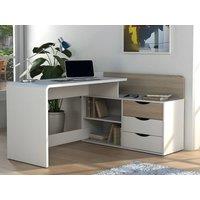 Vente-unique Corner Desk - MDF - 3 Drawers & 2 Open Compartments - White & Oak in Light Oak