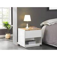 Vente-unique Bedside Table With 1 Drawer & 1 Open Compartment - MDF - Gloss White in Light Oak
