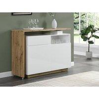 Vente-unique Swivel Bar Unit With 2 Doors, 1 Drawer & 1 Open Shelf In MDF - White in Light Oak