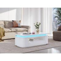Vente-unique 4 - Door, 1 - Drawer Coffee Table With Leds In MDF - White Lacquer