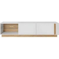 Vente-unique MURARI TV Stand - 2 Doors & 2 Shelves - With Leds - Gloss White and in Light Oak