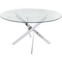 Vente-unique 4-Seater Round Dining Table - Tempered Glass & Chromed Metal in Clear