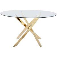 Vente-unique 4 - Seater Round Dining Table - Tempered Glass & Gilded Metal in Clear