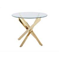 Vente-unique 2-Seater Round Dining Table - Tempered Glass & Gilded Metal - Transparent - COSIMA in Clear