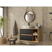 Vente-unique Wall-Hung Bathroom Unit With Square Basin - Natural & Anthracite in Light Oak