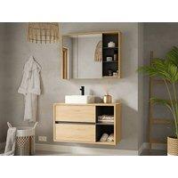 Vente-unique Wall-Hung Bathroom Unit With Square Basin & Mirror Cabinet - Natural in Light Oak