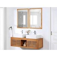 Vente-unique Acacia Wood Wall-Hung Bathroom Unit With Double Basin & Mirrors in Walnut