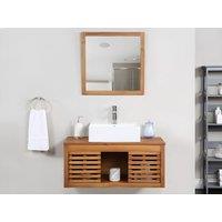 Vente-unique Acacia Wood Wall-Hung Bathroom Unit With Single Basin & Mirror - 90 in Walnut