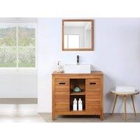 Vente-unique Acacia Wood Bathroom Unit With Single Basin & Mirror - 90 Cm in Walnut