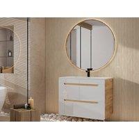 Vente-unique Wall-Hung Vanity Unit - Natural & White - 80 Cm - ARUBA in Light Oak