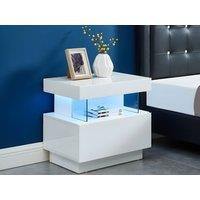 Vente-unique Bedside Table With 1 Drawer & 1 Open Compartment - With LED Lighting in White