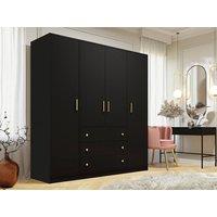 Vente-unique Wardrobe With 4 Doors & 3 Drawers - W196 Cm - Black - LIZANDRO
