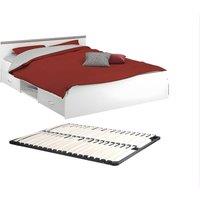 Vente-unique Bed With Storage 140 X 190 Cm - 2 Drawers & 1 Open Compartment in White | Size: Double