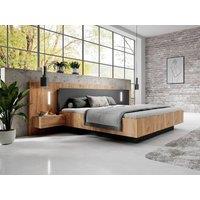 Vente-unique Bed With Bedside Tables 160 X 200 Cm - 2 Drawers - With LED Lighting in Grey | Size: Double
