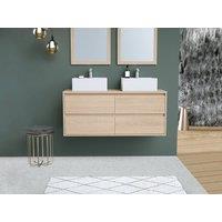 Vente-unique Wall-Hung Bathroom Unit With Double Countertop Basin & Mirror - Oak in Light Oak