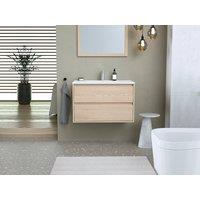 Vente-unique Wall-Hung Bathroom Unit With Inset Basin & Mirror - Oak Veneer - 80 in Light Oak