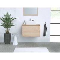 Vente-unique Wall-Hung Bathroom Unit With Countertop Basin & Mirror - Oak Veneer in Light Oak