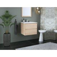 Vente-unique Wall-Hung Bathroom Unit With Inset Basin & Mirror - Oak Veneer - 60 in Light Oak