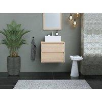 Vente-unique Wall-Hung Bathroom Unit With Countertop Basin & Mirror - Oak Veneer in Light Oak