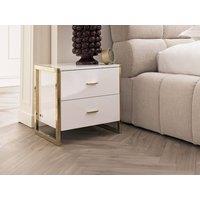 Vente-unique Bedside Table With 2 Drawers - MDF - Gloss White & Gold - OMBRELIA