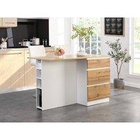 Vente-unique Central Kitchen Island With 6 Drawers & 4 Open Shelves In MDF in Light Oak