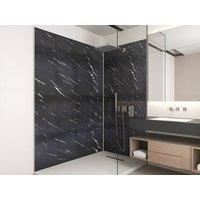 Vente-unique Set Of 2 Aluminium Shower Wall Panels With Profiles - Marble Effect in Black | Size: 900mm x 1200mm