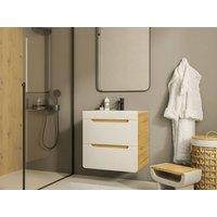 Vente-unique Wall-Hung Bathroom Unit With Inset Basin - Natural & White - 60 Cm in Light Oak