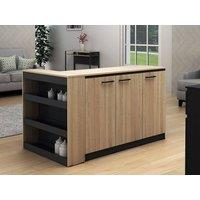 Vente-unique Central Kitchen Island & 2 Stools Set - Black & Light Natural