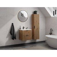 Vente-unique Fluted Wall-Hung Bathroom Tall Unit - Light Natural - H140 Cm - ZEVARA in Light Oak