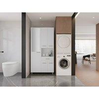 Vente-unique Freestanding Bathroom Tall Unit With Mirror - 180 Cm - White - MINELA