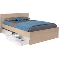 Vente-unique Bed With 2 Drawers 140 X 190 Cm - Colours: Natural & Shiny White in Light Oak | Size: Double