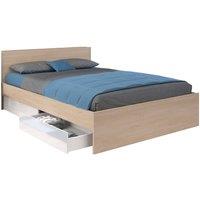Vente-unique Bed With 2 Drawers 160 X 200 Cm - Natural & Gloss White - VELONA in Light Oak | Size: Double