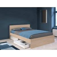 Vente-unique Bed With 2 Drawers 160 X 200 Cm - Natural & Gloss White + Bed Base in Light Oak | Size: Double
