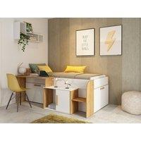 Vente-unique Combination Bed 90 X 200 Cm With Desk & Storage - White & Natural in Light Oak | Size: Single