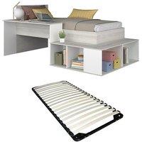 Vente-unique Combination Bed 90 X 200 Cm With Storage & Desk - Natural & White in Light Oak | Size: Single