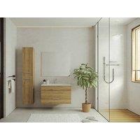 Vente-unique Wall-Hung Bathroom Unit With Single Basin & Storage Tall Unit in Light Oak