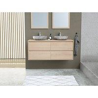 Vente-unique Bathroom Unit With Double Stone Countertop Basin & Mirror - Oak in Light Oak