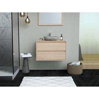 Vente-unique Bathroom Unit With Stone Countertop Basin & Mirror - Oak Veneer - 80 in Light Oak