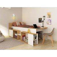 Vente-unique Combination Bed 90 X 200 Cm With Desk & Storage - White & Natural in Light Oak | Size: Single