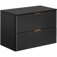 Vente-unique Wall-Mounted Ribbed Vanity Unit With Top - Black - L80 Cm - ZEVARA