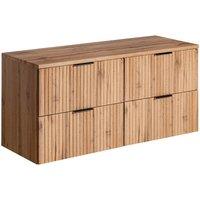 Vente-unique Wall-Mounted Ribbed Vanity Unit With Top - Light Natural Colour - L120 in Light Oak
