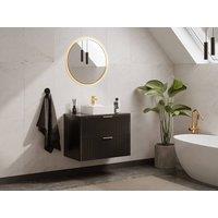 Vente-unique Fluted Wall-Hung Bathroom Unit With Square Countertop Basin - Black