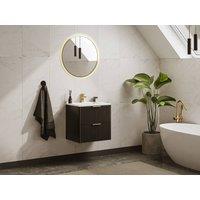 Vente-unique Fluted Wall-Hung Bathroom Unit With Inset Basin - Black - 60 Cm