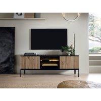Vente-unique 3 - Door TV Stand With Leds In MDF & Smoked Glass - Black and