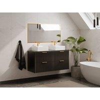 Vente-unique Fluted Wall-Hung Bathroom Unit With Double Square Countertop Basin in Black
